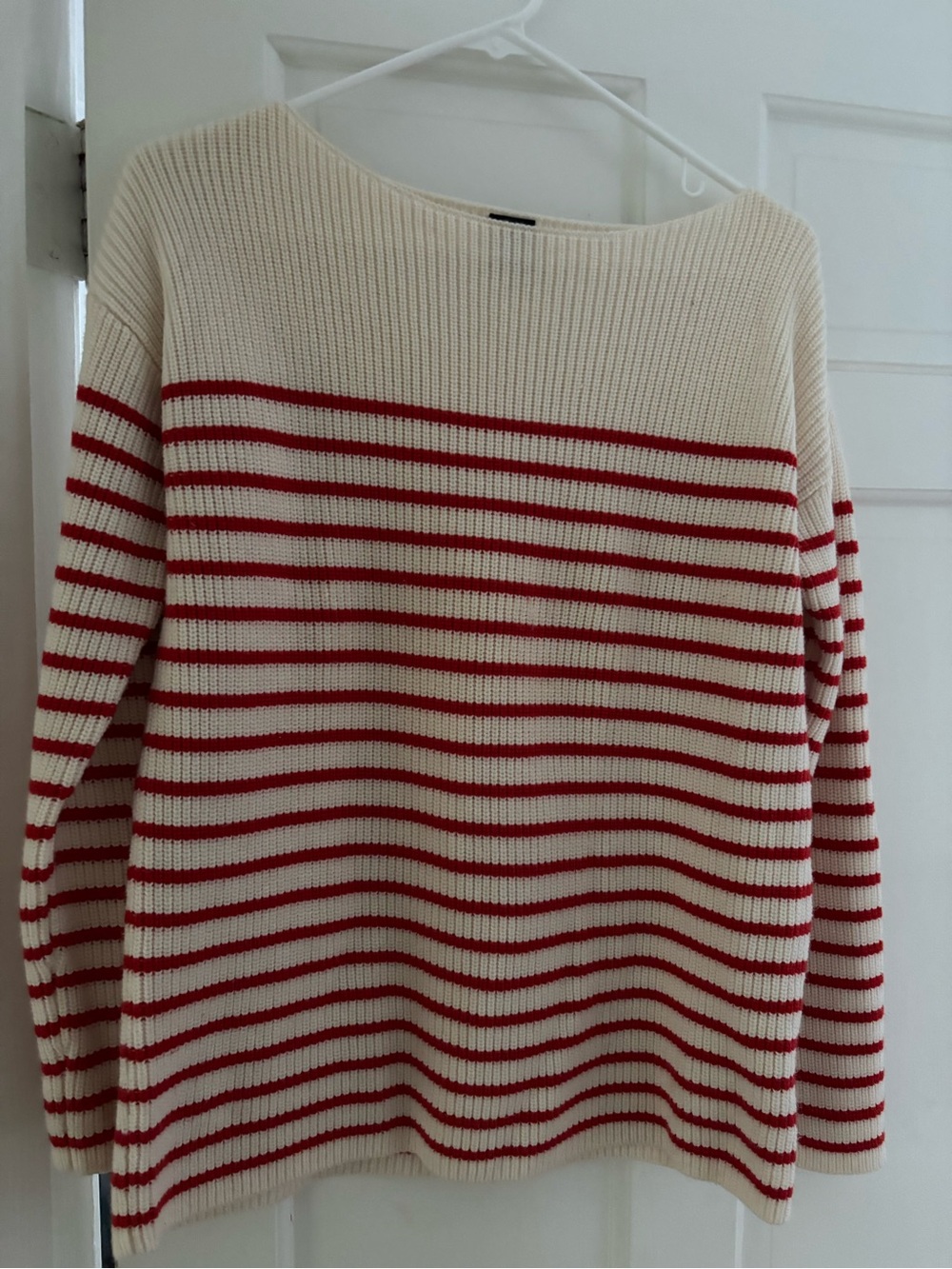 GAP Cream and Red Striped Crew Sweater
